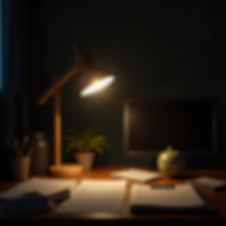 Luminária de mesa iluminando documentos