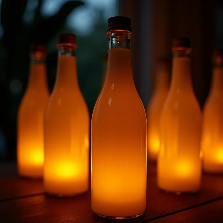 Luminárias de garrafa emitindo brilho quente