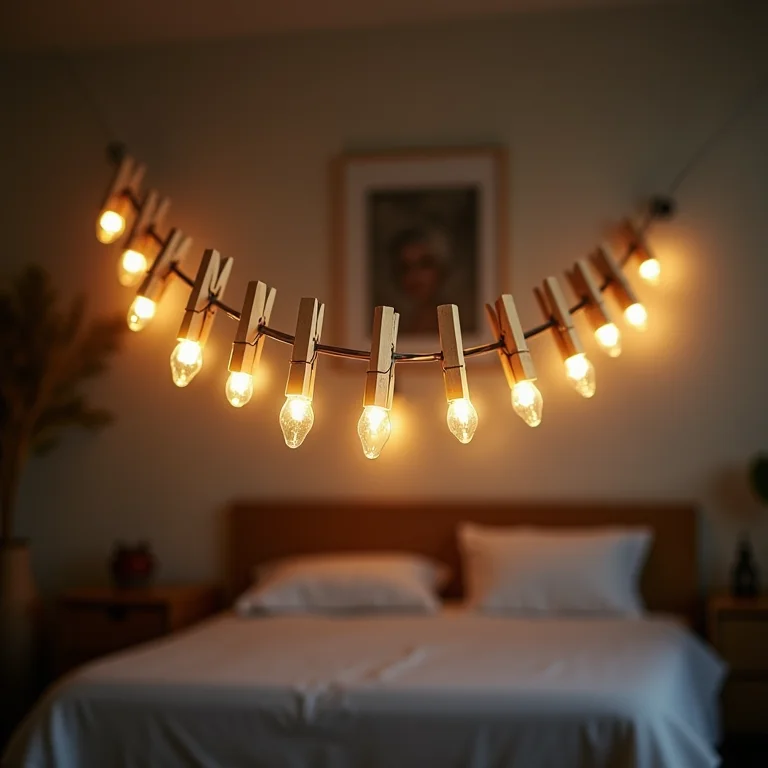 Luminárias originais feitas com prendedores de roupa.