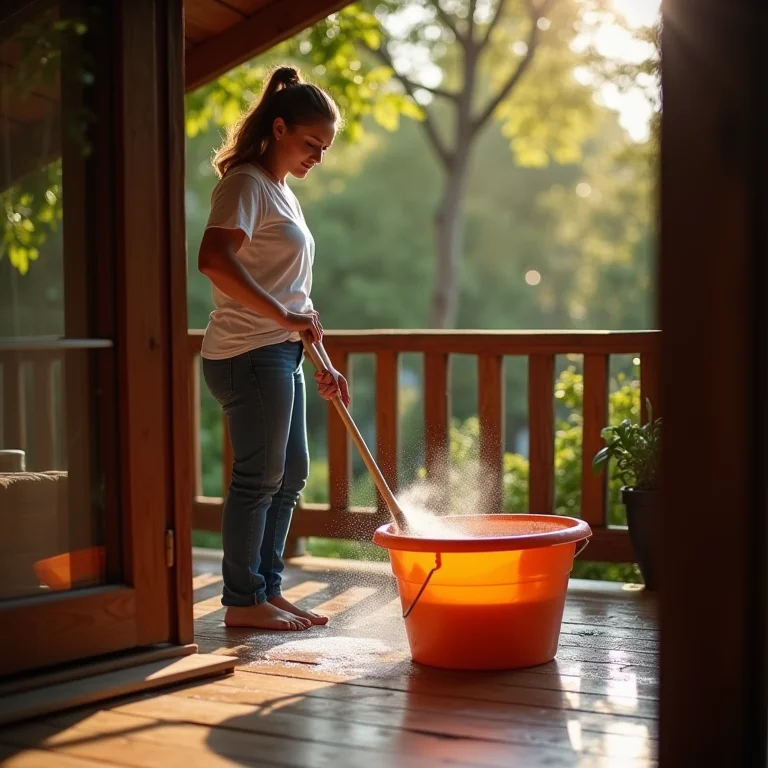 Manutenção da varanda de madeira.