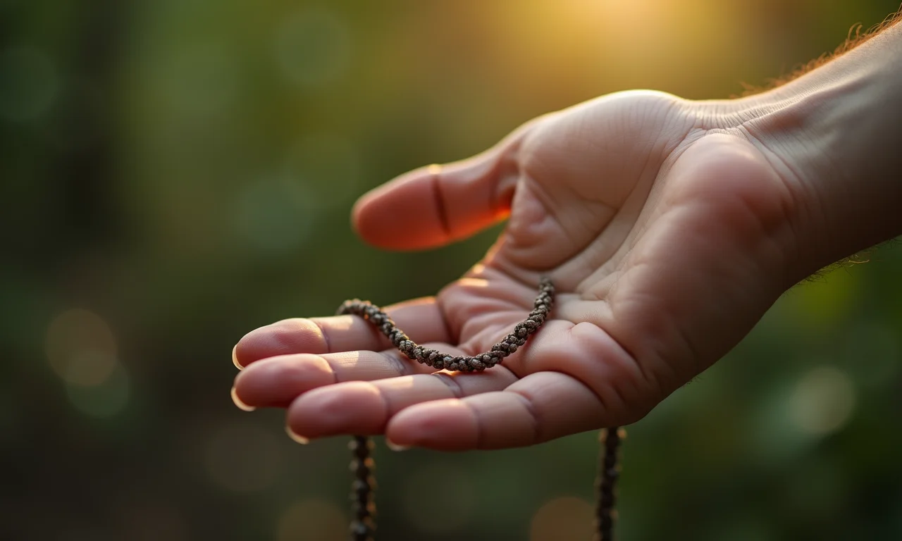 Mão segurando um colar sem graça e sem personalidade.