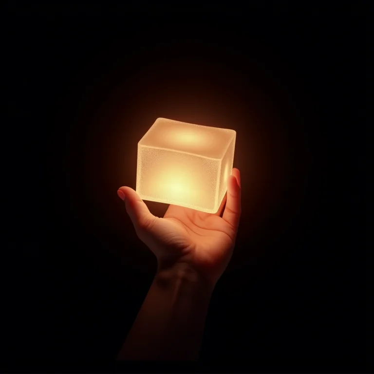 Mão segurando um item de moda NFT brilhante contra um fundo escuro.