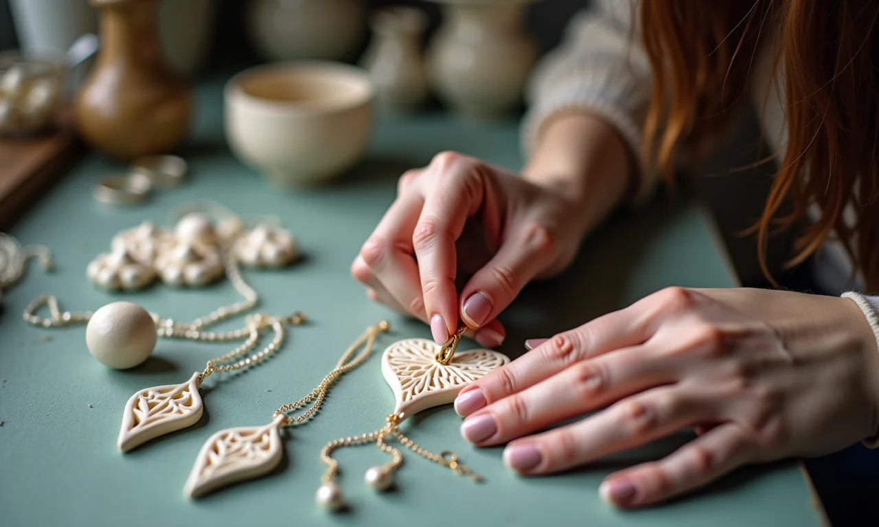 Mãos criando bijuterias criativas de cerâmica fria.