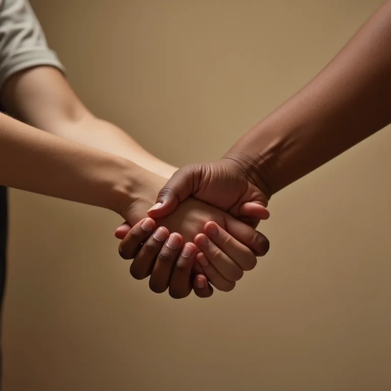 Mãos de diferentes tons de pele entrelaçadas, simbolizando conexões e relacionamentos.