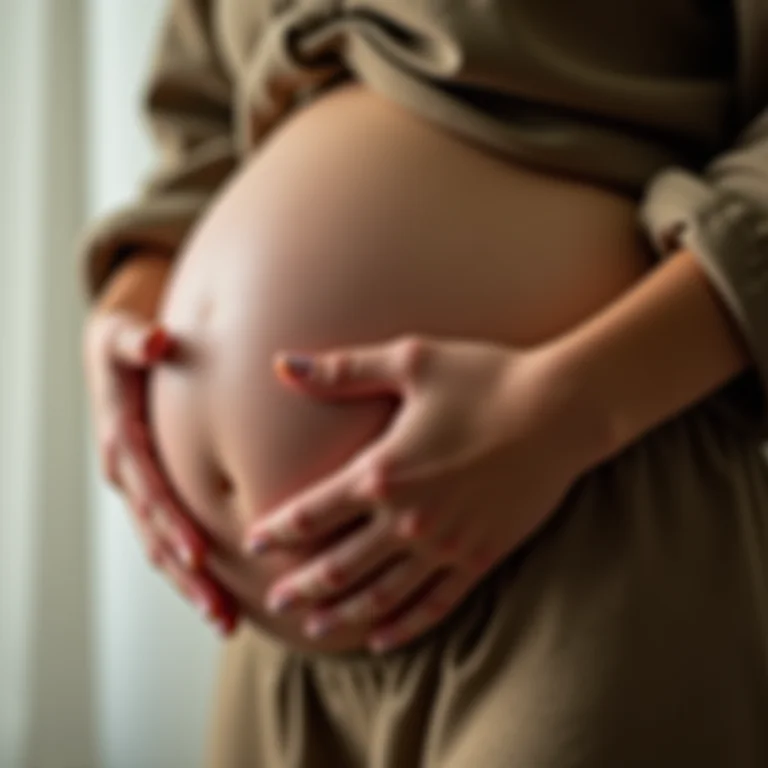 Mãos de mulher no estômago, representando a escuta do corpo
