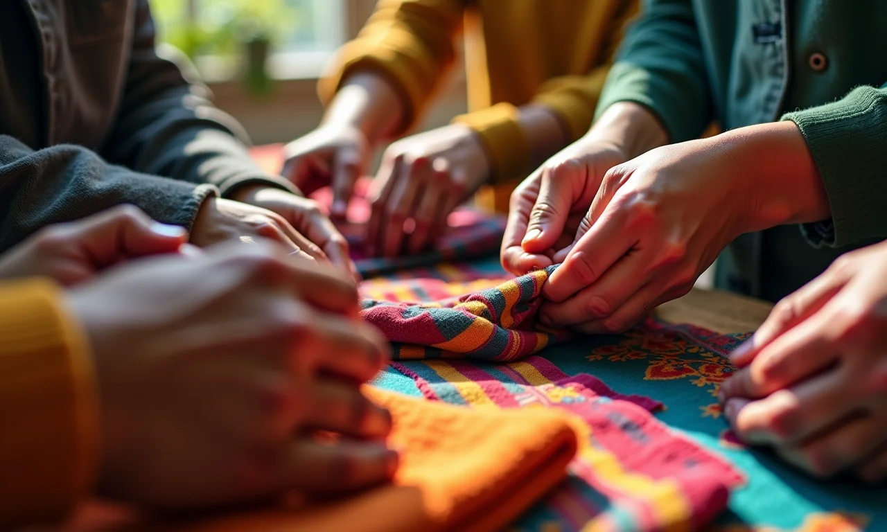 Mãos diversas criando artesanato, representando o negócio de artesãos.