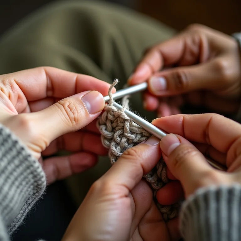 Mãos diversas demonstrando pontos básicos de crochê.