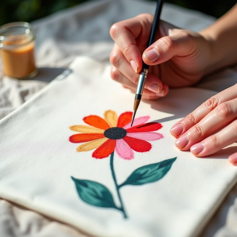 Mãos pintando tecido com tintas coloridas