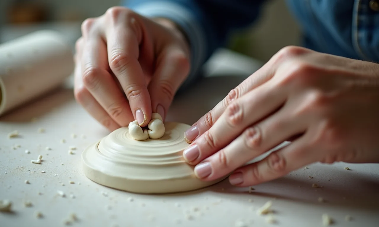 Mãos trabalhando na cerâmica fria para evitar rachaduras.
