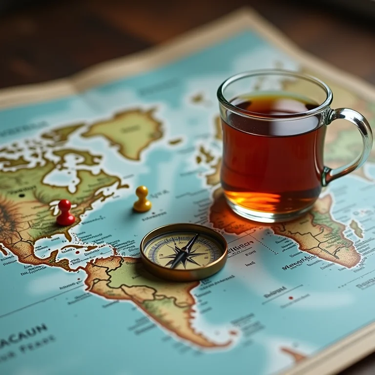 Mapa com cachoeiras marcadas e acessórios de viagem.