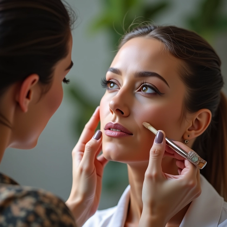 Maquiador aplicando base em pele madura: produtos favoritos revelados.