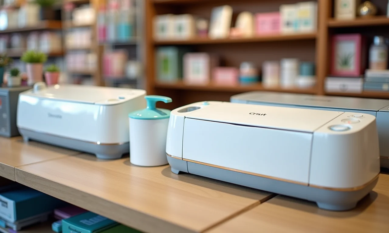 Máquinas de corte Silhouette e Cricut à venda em uma loja de artesanato.