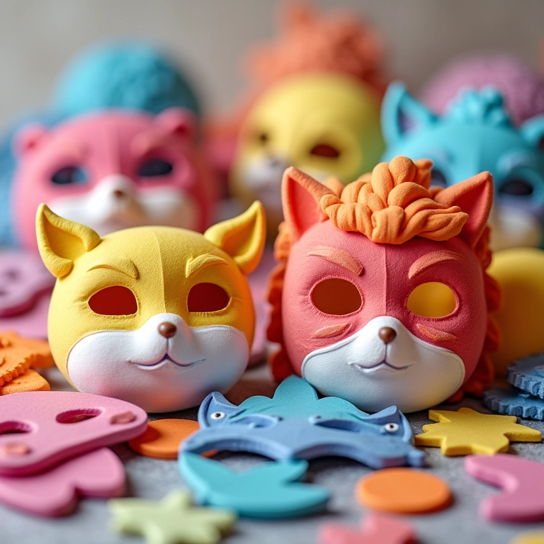 Máscaras divertidas de EVA para crianças em festas.