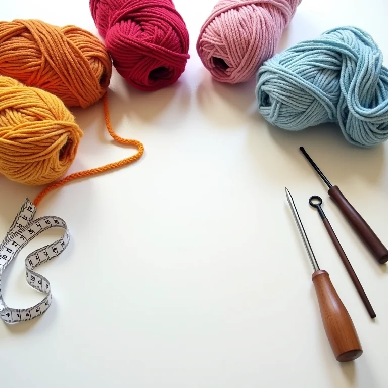 Materiais básicos para crochê: fios, agulhas e acessórios.
