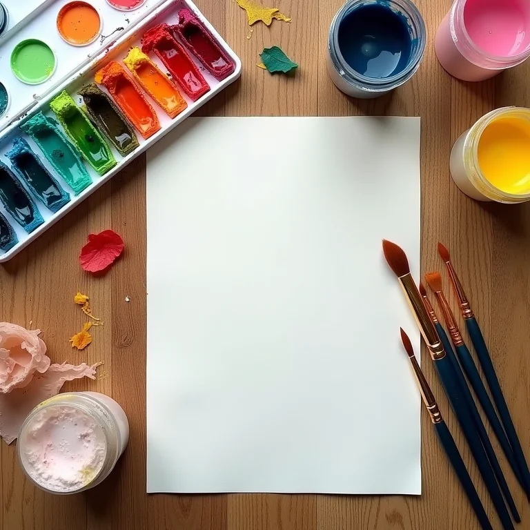 Materiais de arte dispostos em uma mesa