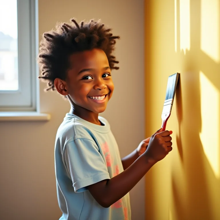 Menino escolhendo a cor para o quarto