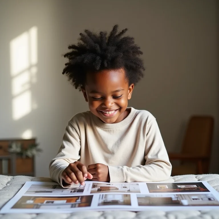 Menino escolhendo tema para o quarto