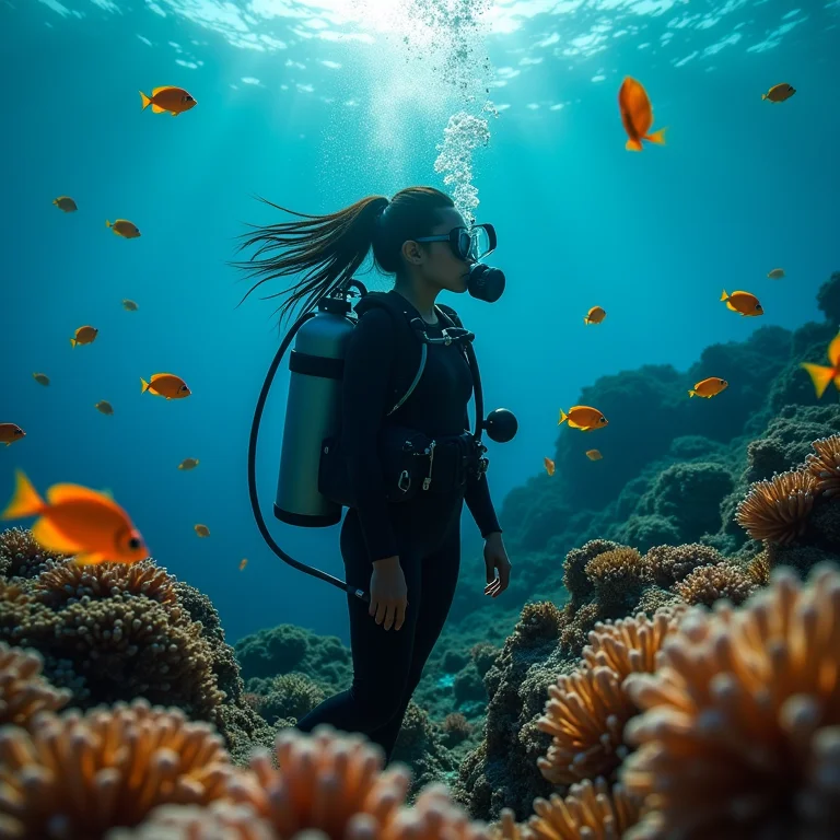Mergulhadora explorando a beleza do Mar Vermelho, Egito