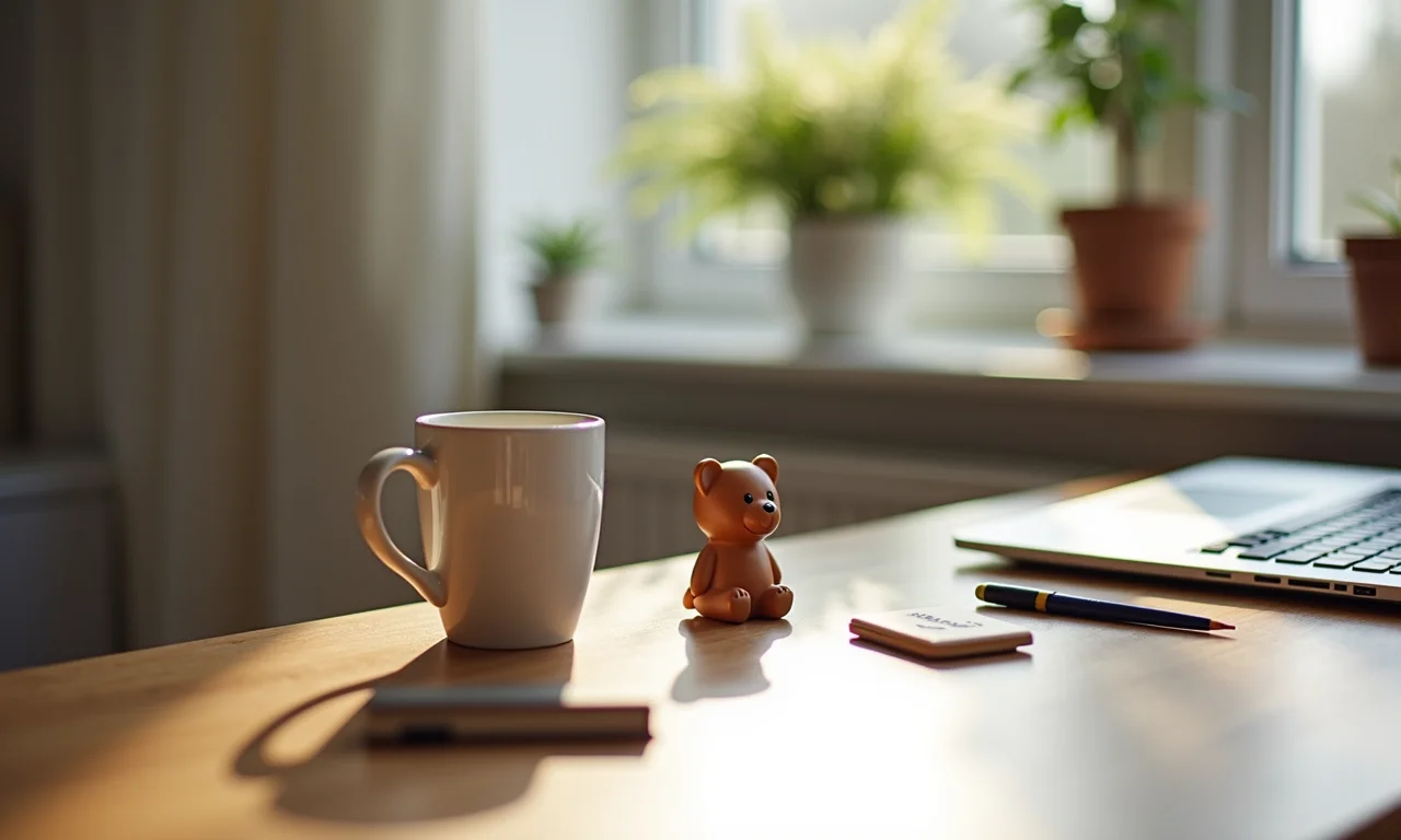 Mesa de trabalho com objetos pessoais que motivam e inspiram.