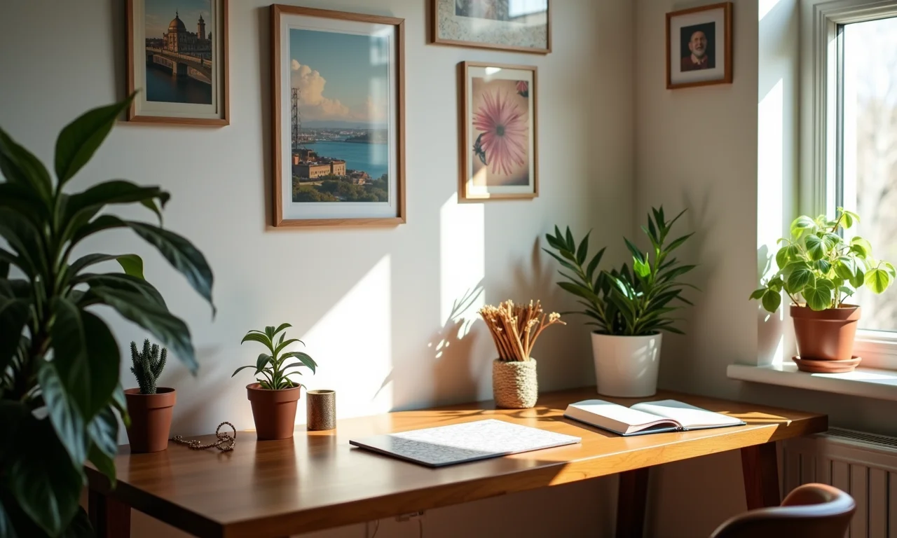 Mesa de trabalho personalizada com toques que refletem a identidade.