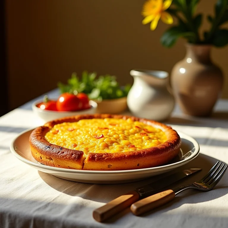 Mesa decorada com comidas típicas de São João, como bolo de milho e paçoca