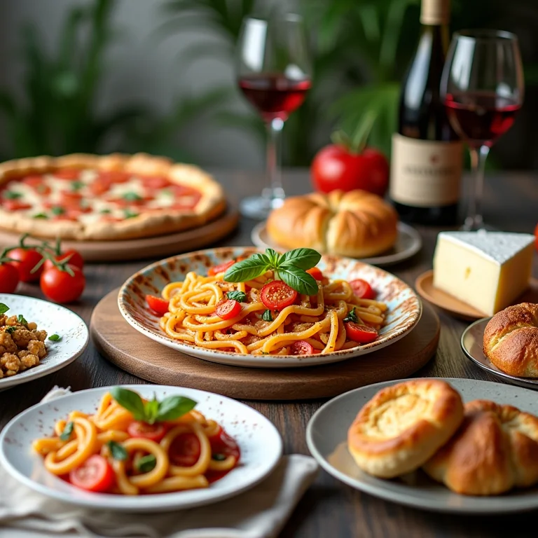 Mesa farta com pratos típicos europeus