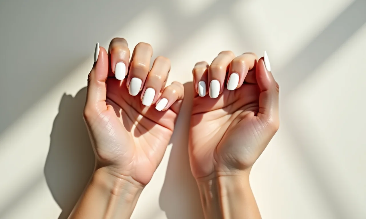 Minimalismo e sofisticação das unhas brancas leitosas.