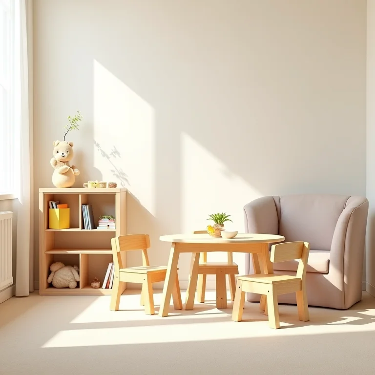 Mobiliário adequado para a idade em quarto infantil.