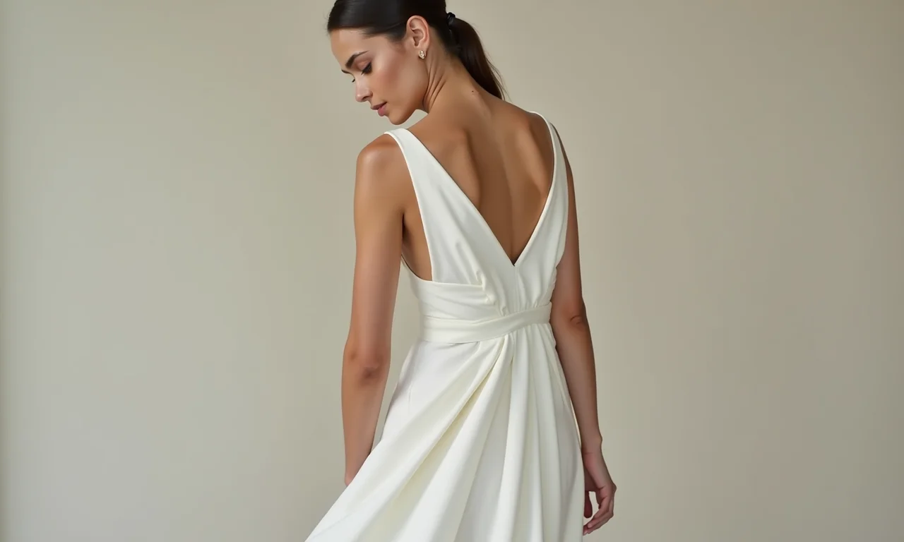 Modelo desfilando um vestido minimalista e elegante de Ocimar Versolato.