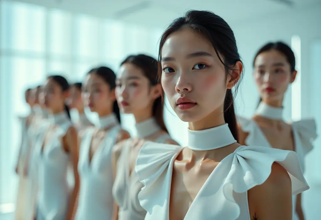 Modelos diversas exibindo peças de moda impressas em 3D