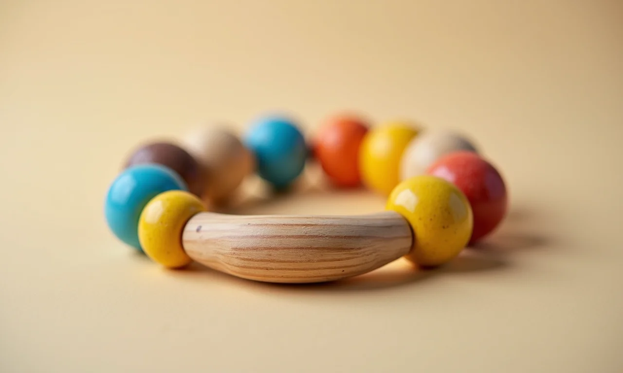 Mordedor de madeira com contas de madeira.