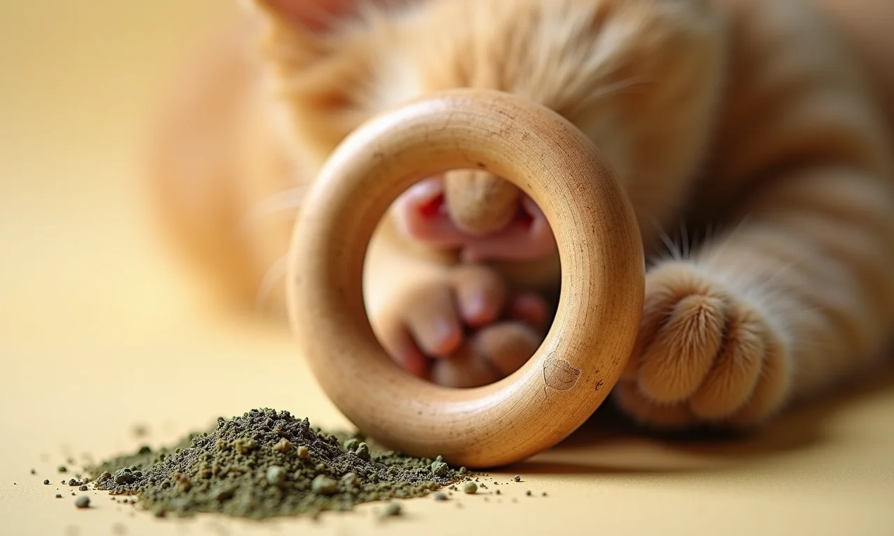 Mordedor de madeira com erva de gato para bebês (catnip).