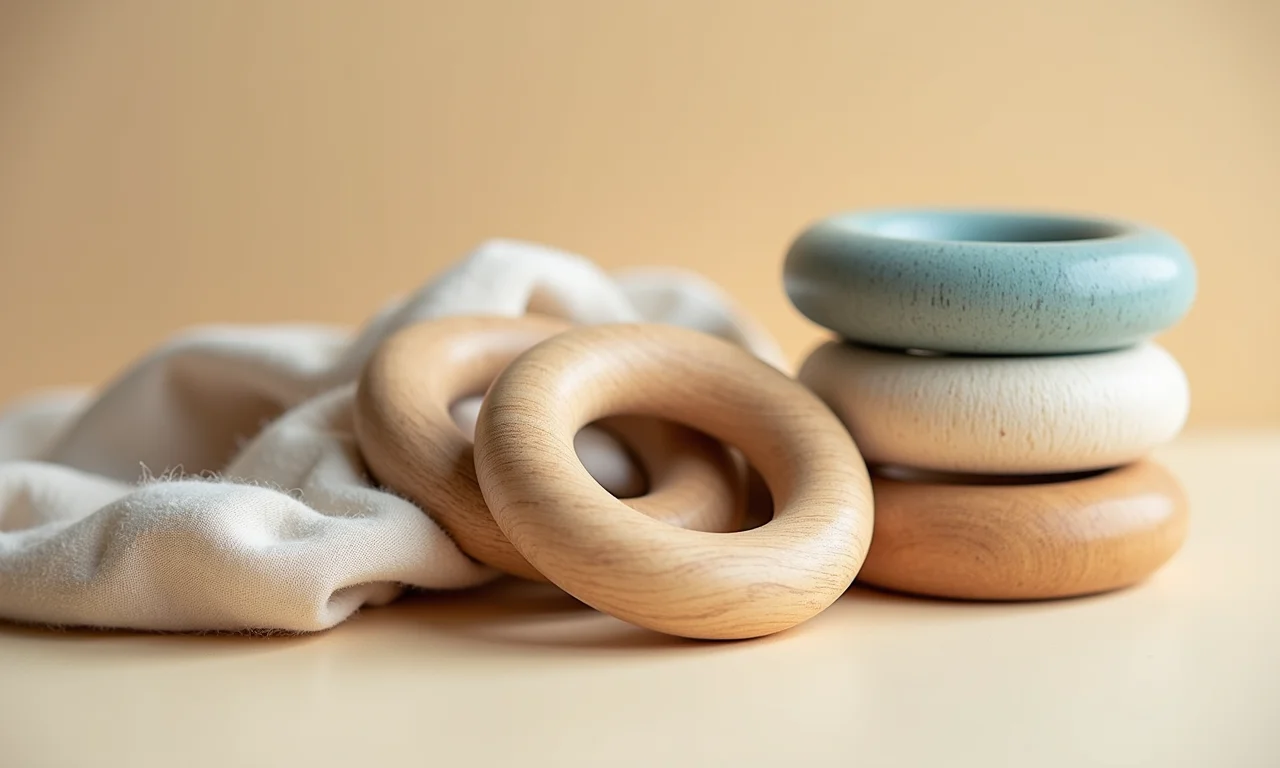 Mordedor de madeira com tecido para bebês.