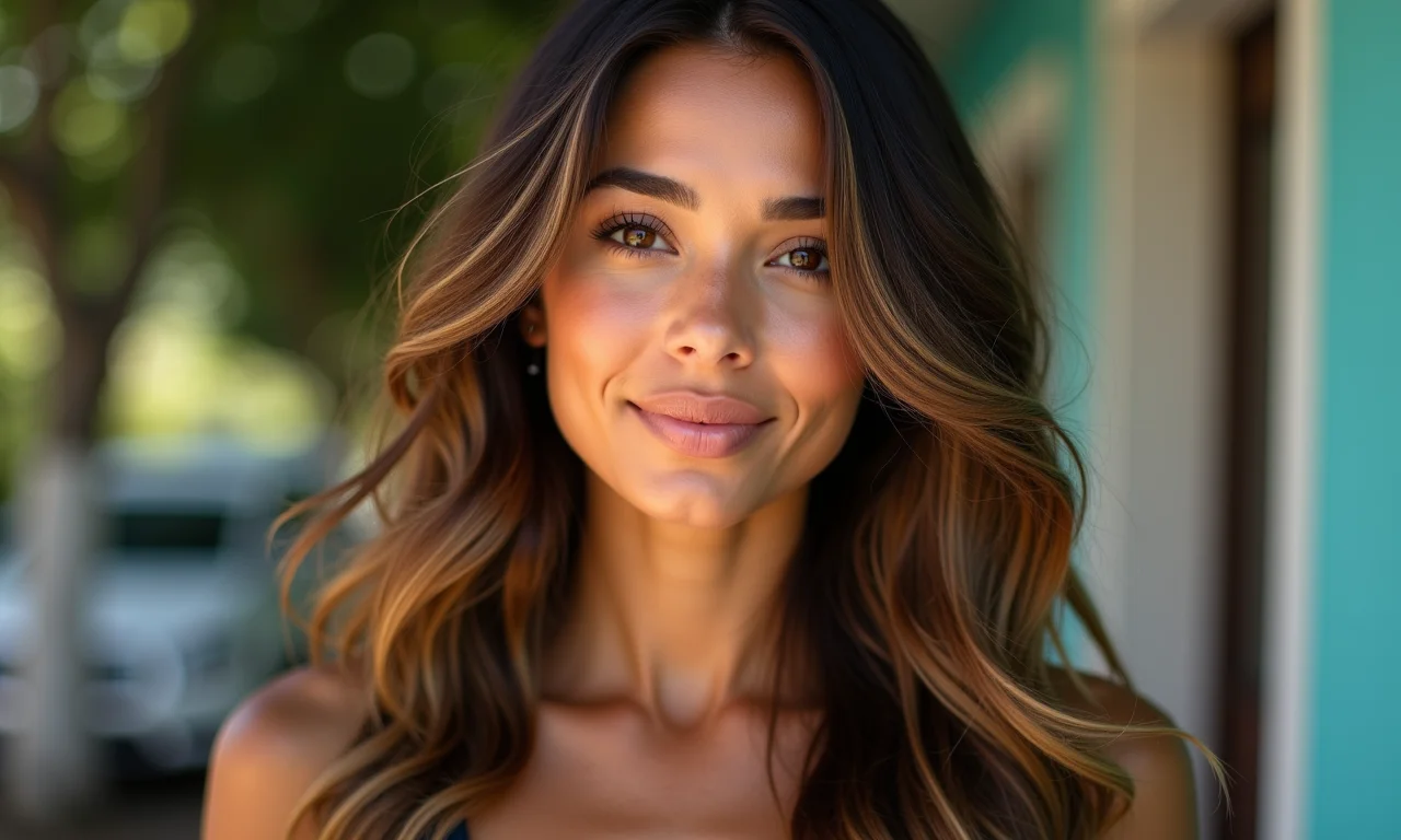 Morena iluminada doce de leite com contorno, realçando o rosto.