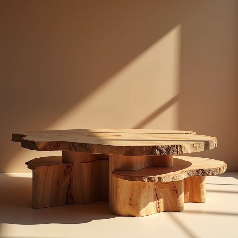 Móveis de madeira ecológica, representando sustentabilidade e consciência ambiental.