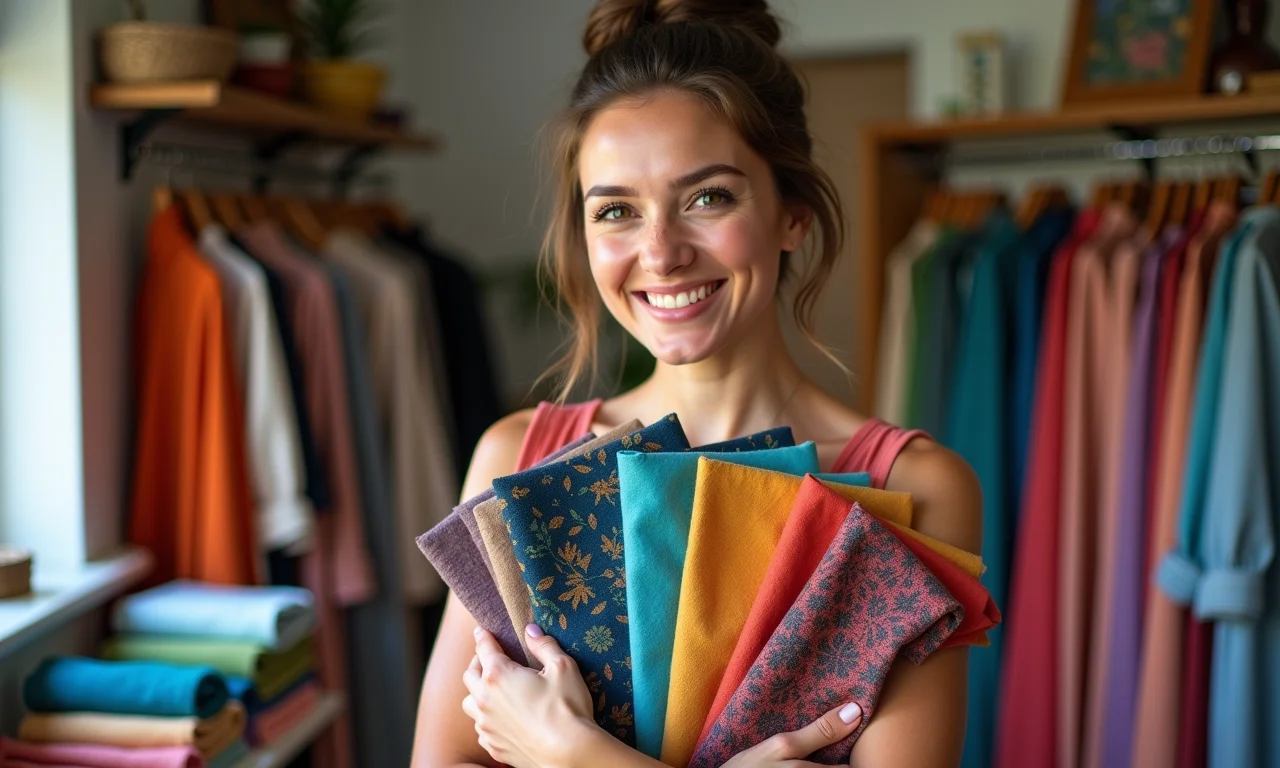 Mulher 50+ escolhendo cores e estampas para seu look.