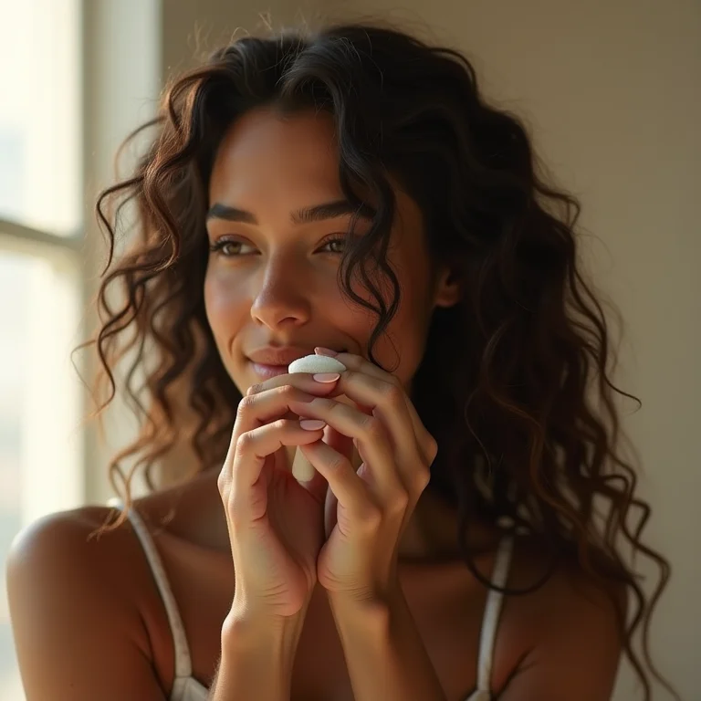 Mulher analisando barra de condicionador sólido para identificar ingredientes.