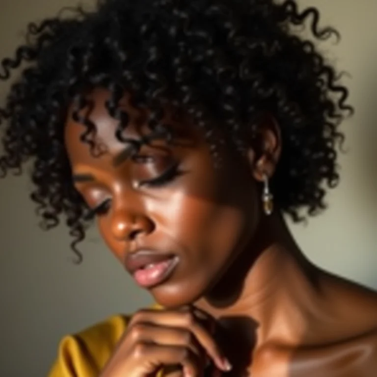 Mulher analisando seu tipo de cabelo curto