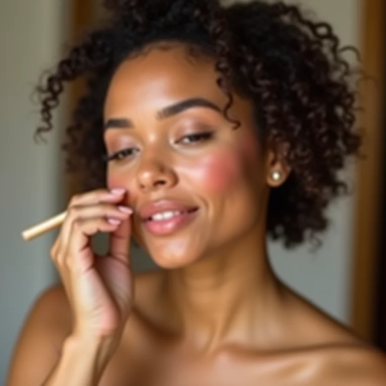 Mulher aplicando blush com pincel limpo