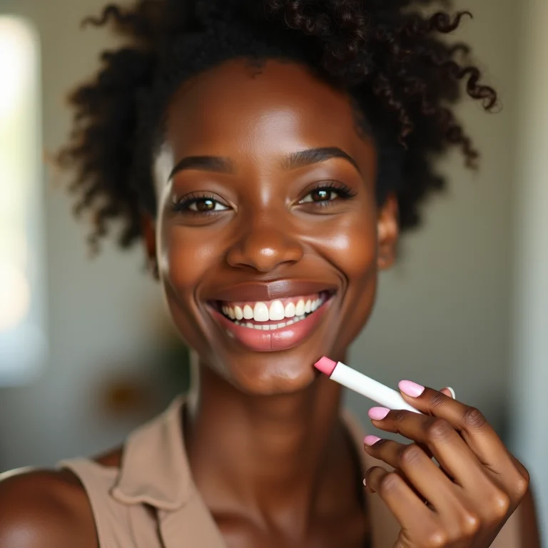 Mulher aplicando gloss labial.