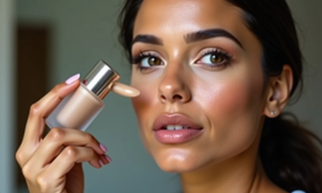 Mulher aplicando iluminador líquido antes da base