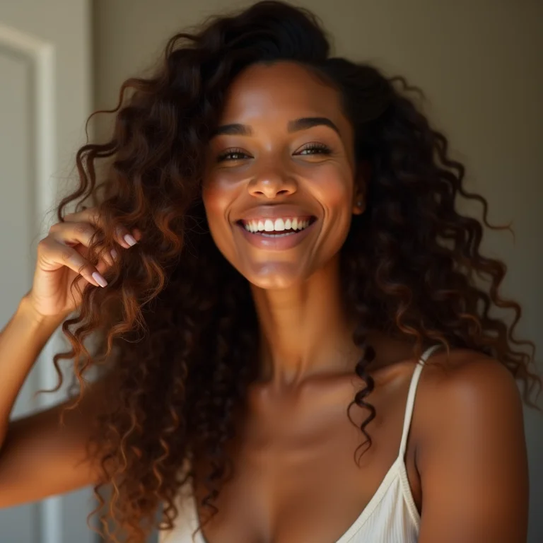Mulher aplicando leave-in com proteção térmica nos cabelos antes de usar o secador.