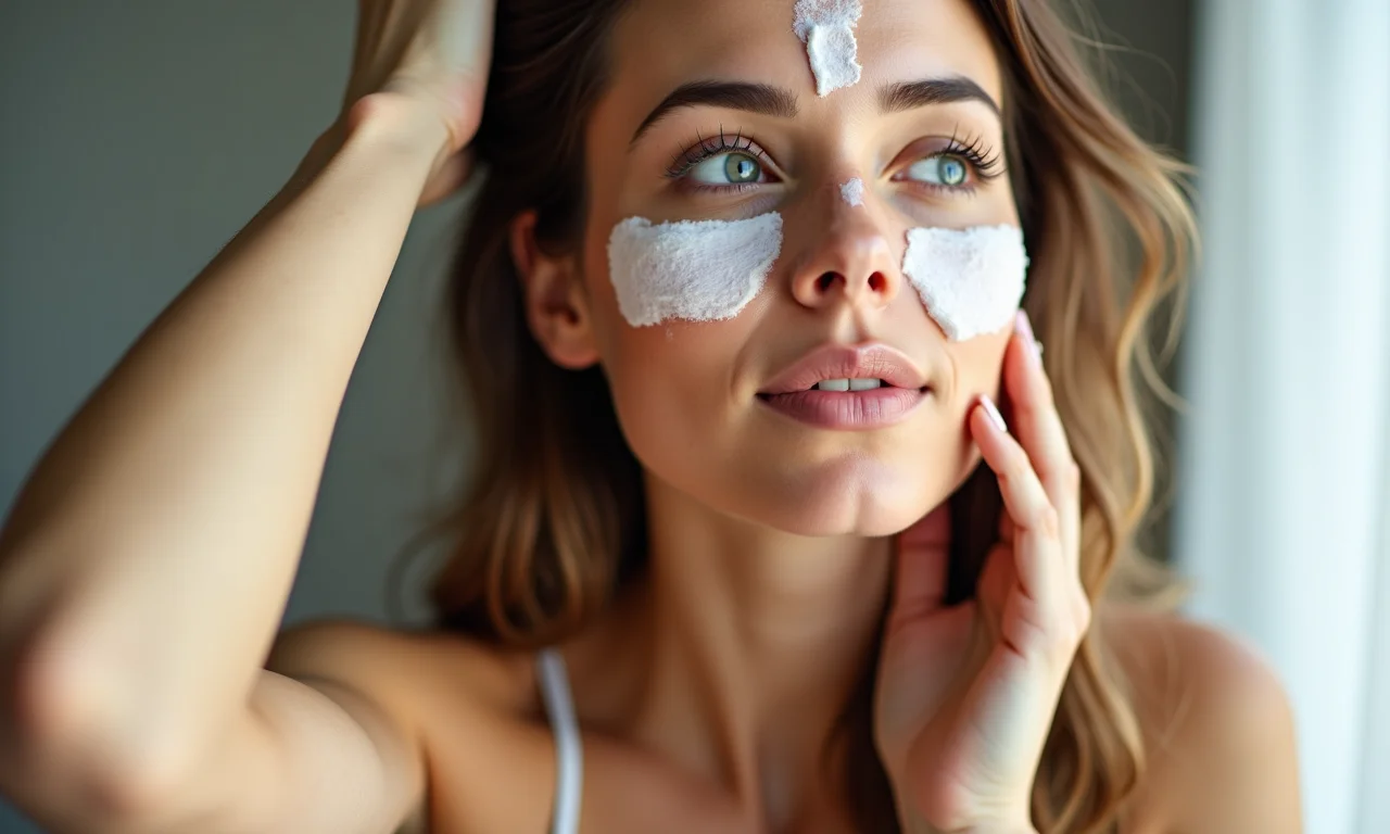 Mulher aplicando máscara capilar, hidratação para fios ressecados.