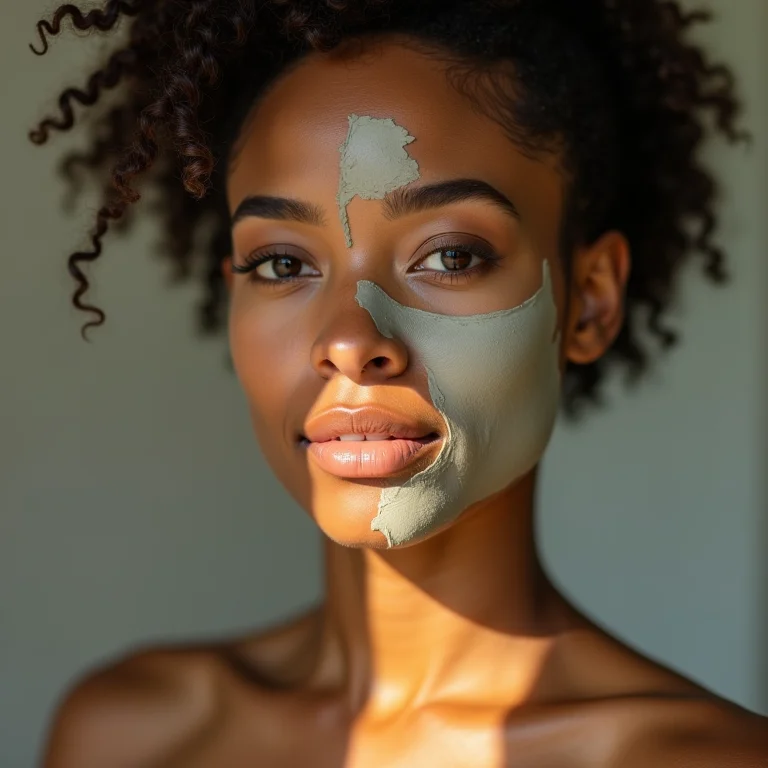 Mulher aplicando máscara de argila na zona T para controle de oleosidade