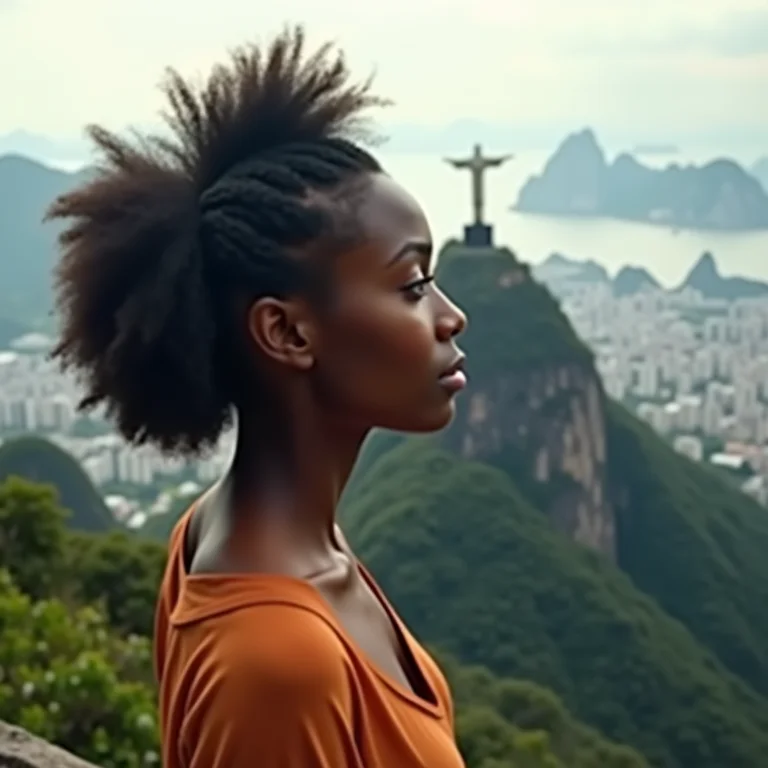 Mulher apreciando a vista do Rio de Janeiro do Cristo Redentor.