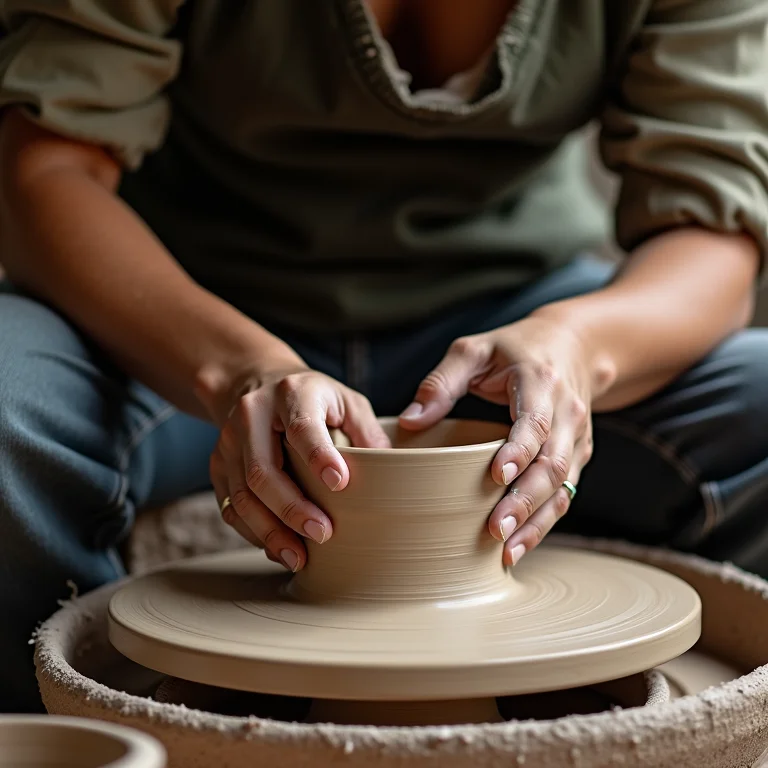 Mulher aprendendo cerâmica