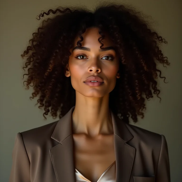 Mulher branca vestindo blazer e blusa de seda para um look profissional