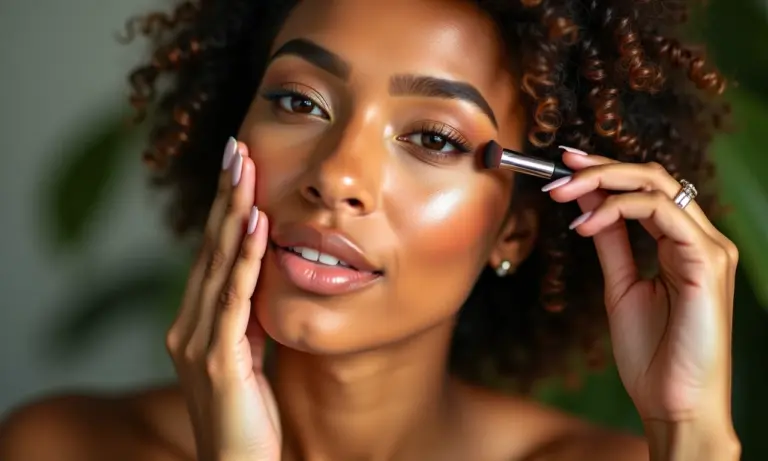 Mulher brasileira aplicando iluminador, pele radiante