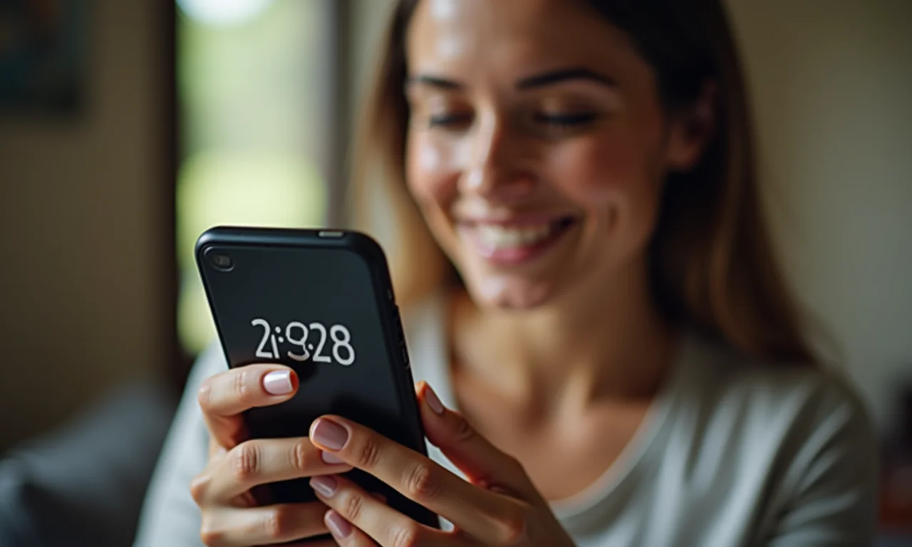 Mulher brasileira definindo um limite de tempo para uso das redes sociais em seu telefone.