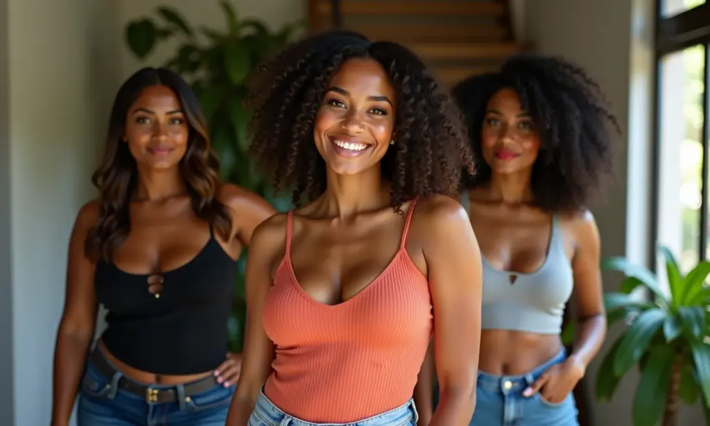 Seios Grandes: Quais Tipos de Decote Realmente Valorizam o Colo Sem Exageros? (Com Exemplos!) Mulher brasileira experimentando diferentes tipos de decote que valorizam o colo.